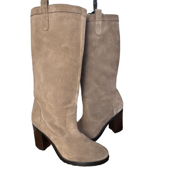 Lauren Ralph Lauren Shoes - Lauren Ralph Lauren Taupe Suede Tall Boots Women's 10B Leather Block Heel Riding